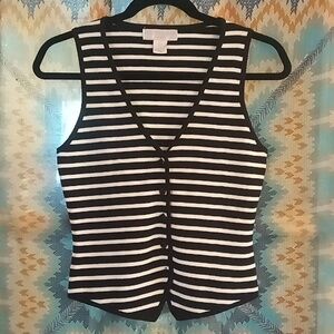 Caroline Constas Black and White Striped Tank Top